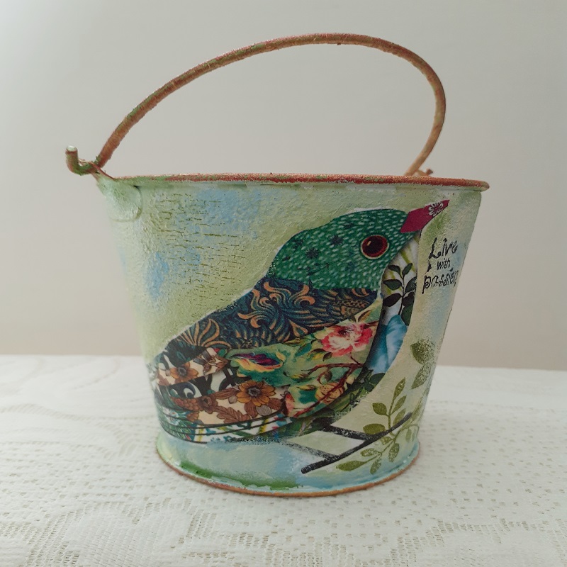 Decoupage On Galvanized Metal Buckets By Vidhu Thareja