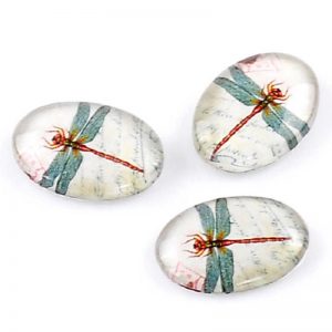 Green With White Colour Dragonfly Glass Cabochons