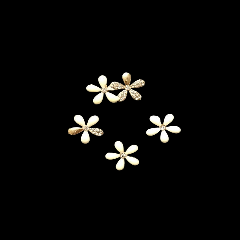 Enamel Flower Embellishment - White With Stones