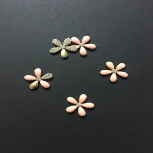 Enamel Flower Embellishment - Peach With Stones