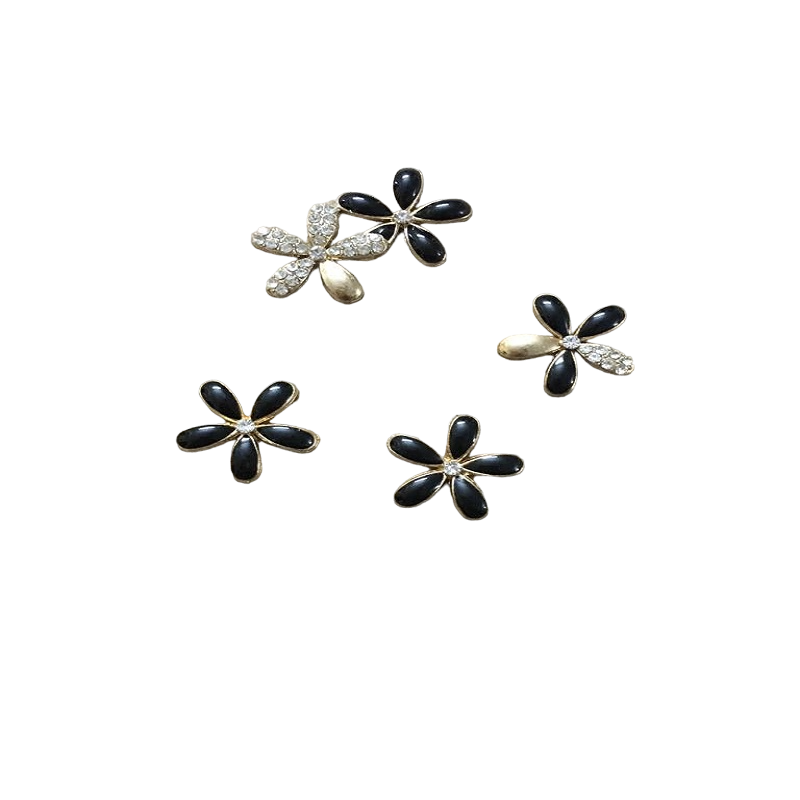 Enamel Flower Embellishment – Black With Stones