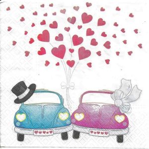 Wedding Cars With Hearts Decoupage Napkin