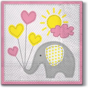 Elephant With Pink & Yellow Heart Decoupage Napkin