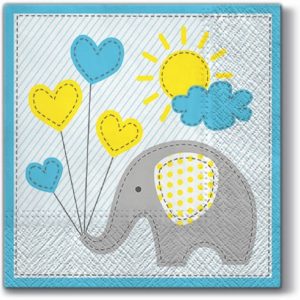 Elephant With Blue & Yellow Heart Decoupage Napkin