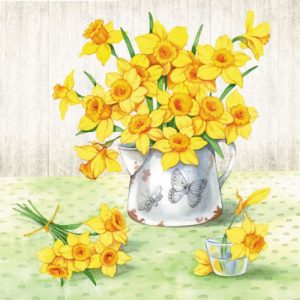 Yellow Flowers In Pot Decoupage Napkin