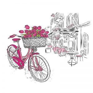 Pink Cycle With Bouquet Decoupage Napkin