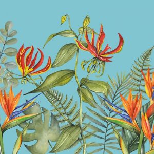 Tropical Flower In Teal Blue Background Decoupage Napkin