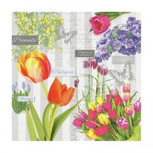 Tulip Flowers In Grey Background Decoupage Napkin