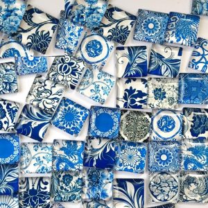 Blue And White Porcelian Style Square Glass Cabochons