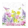 Pink And Yellow Flower With Bird Decoupage Napkin