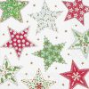 Red, Green & White Printed Stars Decoupage Napkin