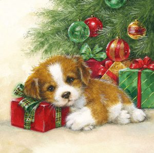 Puppy With Gifts Decoupage Napkin