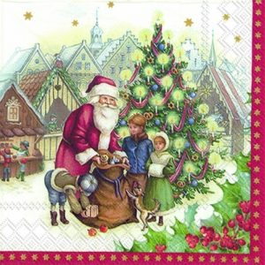 Santa Giving Presents To Children Decoupage Napkin