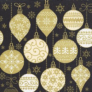 Gold Baubles With Black Background Decoupage Napkin