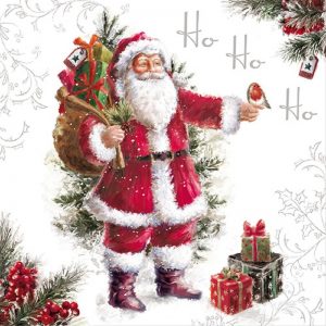 Santa With Robin And Gifts Decoupage Napkin
