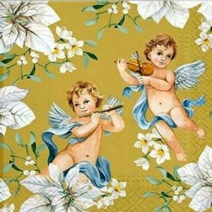 Two Angels With White Flowers Decoupage Napkin