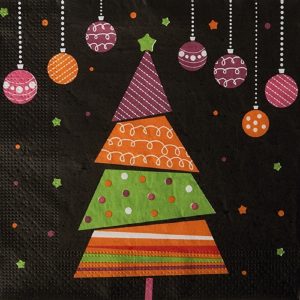 Colourful Christmas Tree In Black Background Decoupage Napkin