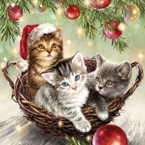 Three Cats In The Basket Decoupage Napkin