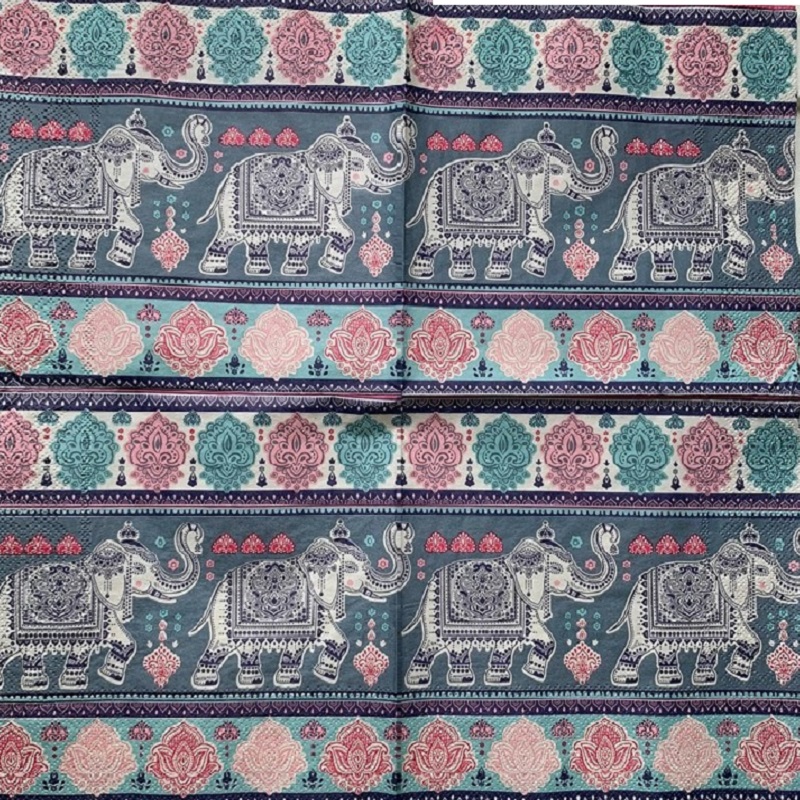 Two Elephants With Flower Pattern Decoupage Napkin