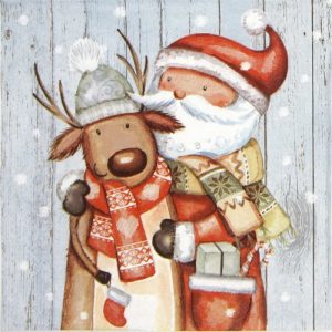 Santa And Reindeer Decoupage Napkin