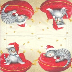 Sleeping Santa Cat Decoupage Napkin
