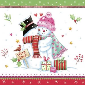 Snow Couple With Christmas Gifts Decoupage Napkin