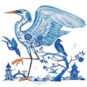 Crane And Blue Birds Decoupage Napkin