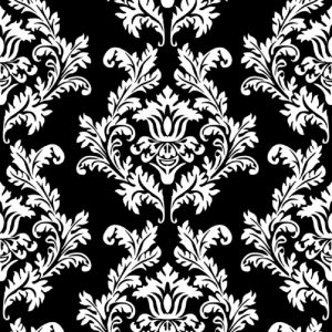 White Damask Pattern In Black Background Decoupage Napkin