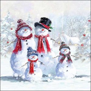Four Snowmen With Hats Decoupage Napkin
