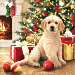 Puppy With Christmas Presents Decoupage Napkin