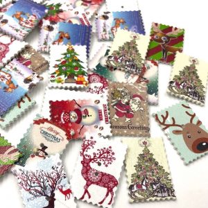 Mixed Christmas And Winter Theme Post Stamp Wooden Buttons