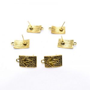 Antique Gold Rectangle with leaf Pattern Earrings