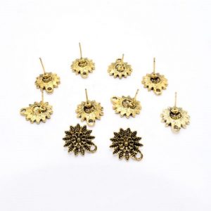 Antique Gold Round With Flower Pattern Earrings