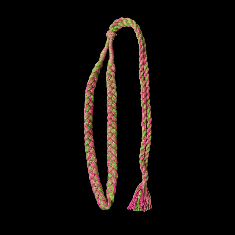 Green With Pink Braided Cotton Thread Neck Rope