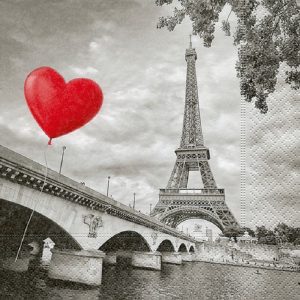 Paris Eiffel Tower And Heart Balloon Decoupage Napkin