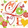 Love Print With Flowers And Butterfly Decoupage Napkin