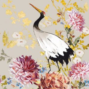 Heron Bird With Cream Flowers Background Decoupage Napkin