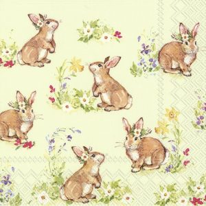Lovely Bunnies In Green Background Garden Decoupage Napkin