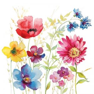 Mixed Colour Painted Flowers In White Background Decoupage Napkin