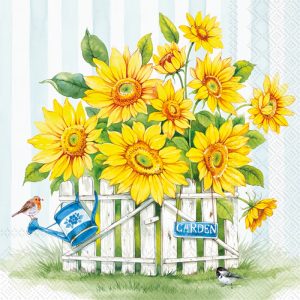 Sun Flower Pot And Robin Bird In Garden Decoupage Napkin