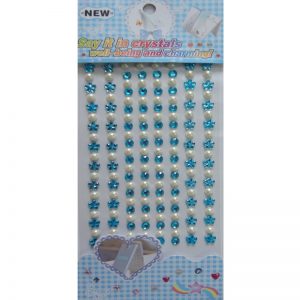 Self Adhesive Round & Flower Blue & White Stone And Pearl Sticker