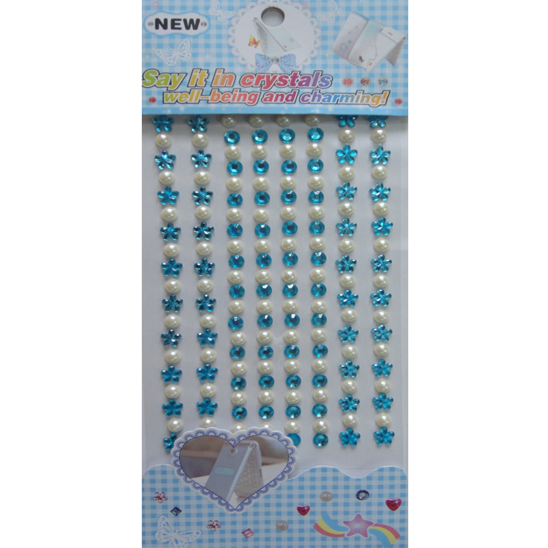 100 Blue & White Round Gemstone Stickers Embellishments Crafts Assorted  Sizes