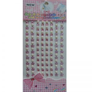Self Adhesive Round & Flower Pink & White Stone And Pearl Sticker