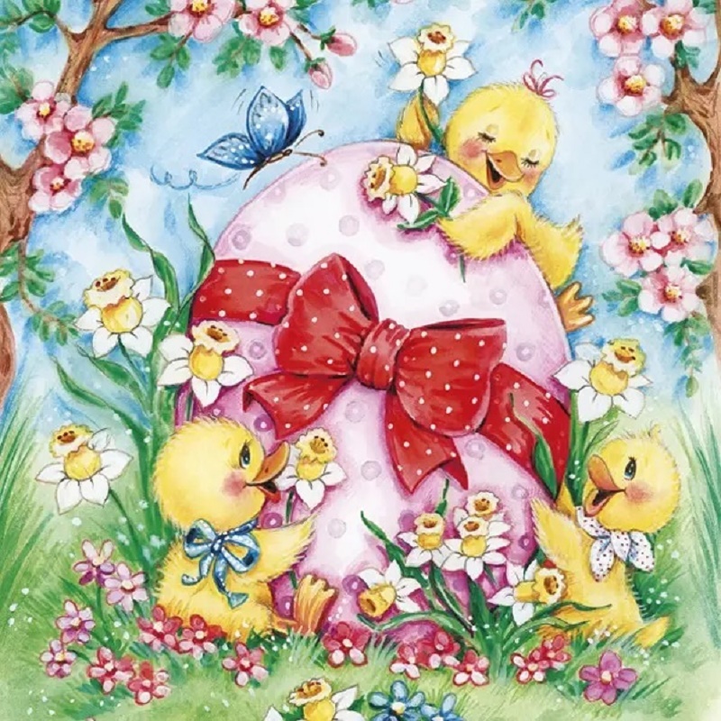 Big Easter Egg With Chicks Decoupage Napkin – Connect4Sale