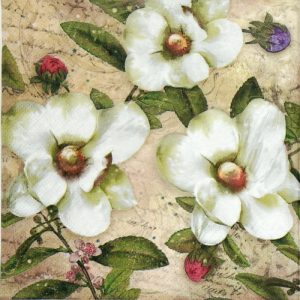 Seven White Petal Flower Decoupage Napkin