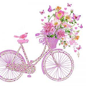 Pink Cycle Ride With Butterfly Decoupage Napkin