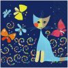 Cartoon Painted Cat And Butterfly Decoupage Napkin