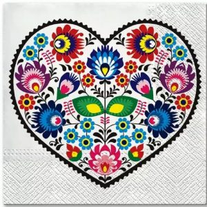 Floral Pattern Inside Heart Decoupage Napkin