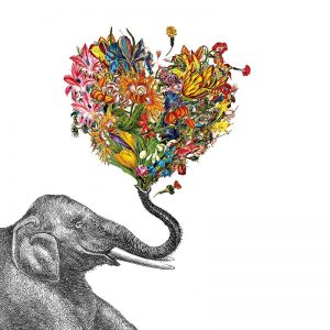 Elephant With Heart Shape Flower Decoupage Napkin