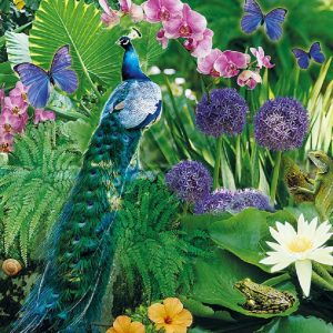 Blue Peacock In Flower Garden Decoupage Napkin